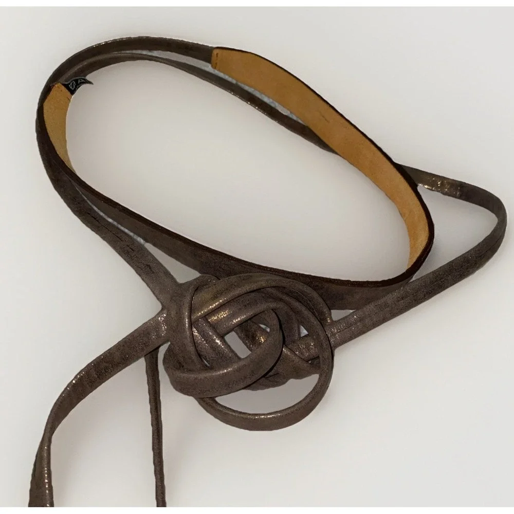 ADA Genuine Leather Skinny Wrap Tie Belt Brown Metallic Made in Argentina OS - Picture 5 of 5